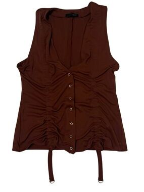 Zara Brown Sleeveless Ruched Button-Front Tank